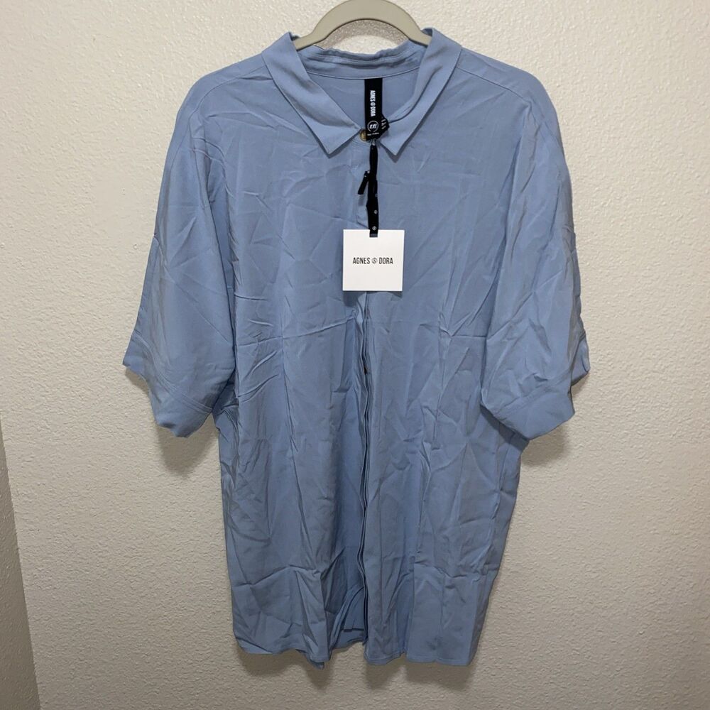 Agnes & Dora Women’s Button Down Dolman Top Size XXL Pearl Blue